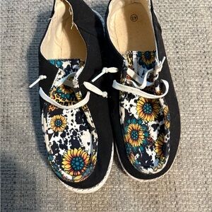 Floral Black Canvas Sneakers